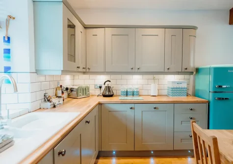 The kitchen at Albert View 2, Tenby