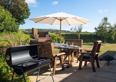 The patio, barbecue & alfresco dining area at Bryn Olwyn, Little Newcastle