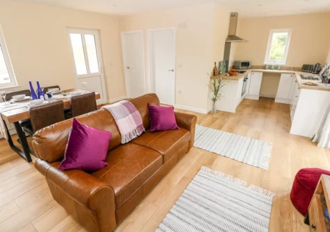 The living area at Caldey Lodge, Bier Wood Lodges, Manorbier