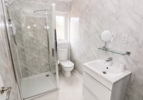 The shower room at Caldey Lodge, Bier Wood Lodges, Manorbier