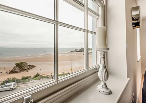 Enjoy fantastic coastal views from the living area at Court House 9, Tenby