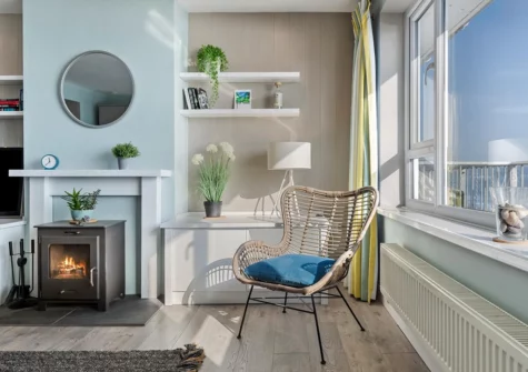 The living area at Dolphins Apartment, Saundersfoot