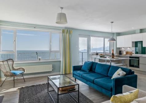 The living area at Dolphins Apartment, Saundersfoot