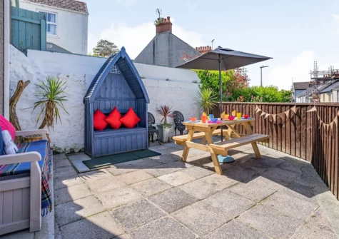 The patio at Dringarth, Tenby