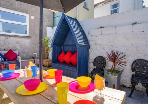 The patio & alfresco dining area at Dringarth, Tenby