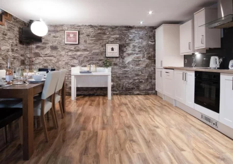 The kitchen at Fletcher Coach House, Llanmiloe