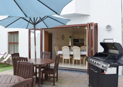 The patio & barbecue area at Hafan Dawel, Stepaside