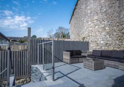 The split-level garden at Hawtree Cottage, Tenby