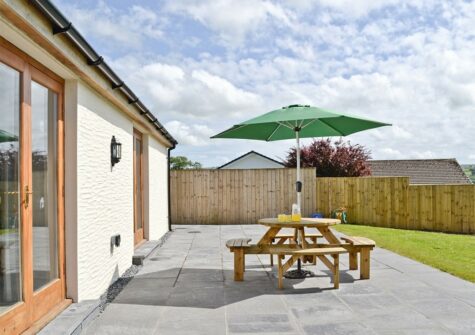 The patio at Llanlliwe Cottage, Henllan Amgoed