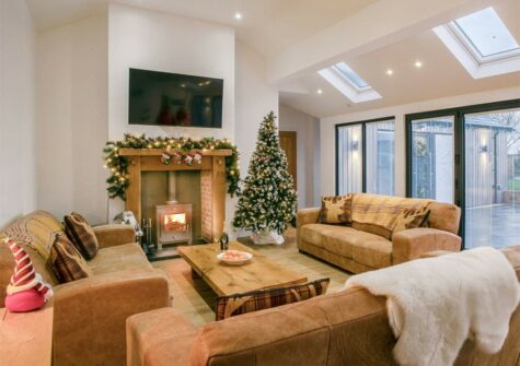 The living area at Manor Lodge Stables, Wiston is beautifully decorated for Christmas