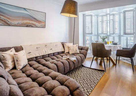 The living area at No Pennies, Tenby