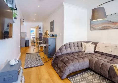 The living area at No Pennies, Tenby