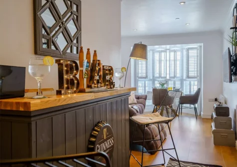 The living area at No Pennies, Tenby