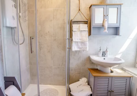 The shower room at No Pennies, Tenby