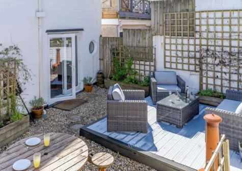 The patio & alfresco dining area at Pine Tree Cottage, Saundersfoot
