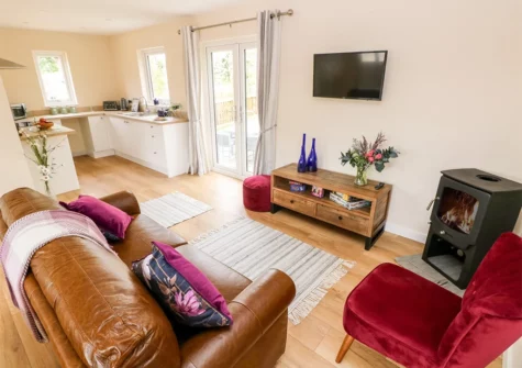 The living area at Ramsey Lodge, Bier Wood Lodges, Manorbier