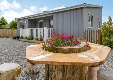 Outside Ramsey Lodge, Bier Wood Lodges, Manorbier