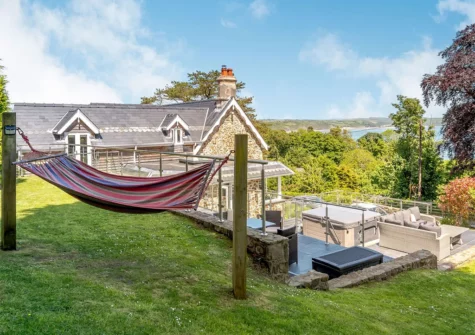 The garden & tiered patio areas at Rhodewood Lodge, Saundersfoot