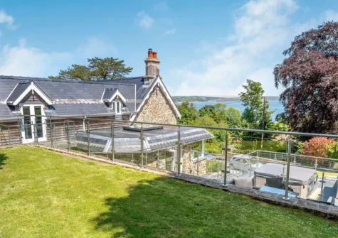 The garden & tiered patio areas at Rhodewood Lodge, Saundersfoot