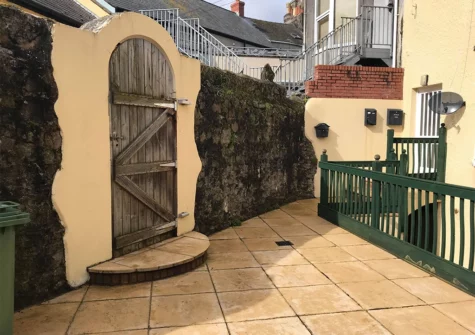 The communal patio at St Mary's Apartment, Tenby