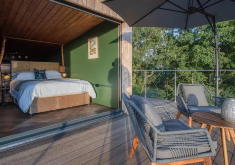 The decked balcony at Tawny Lodge, Tiers Cross