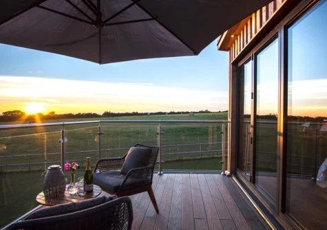 The decked balcony at Tawny Lodge, Tiers Cross