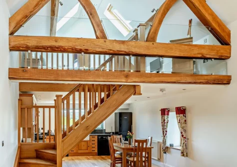 The stairs to the bedroom & en-suite at The Lodge at Brynbanc, Lampeter Velfrey
