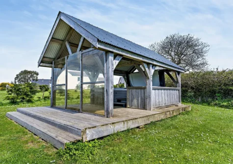 The shared hot tub at The Lodge at Brynbanc, Lampeter Velfrey