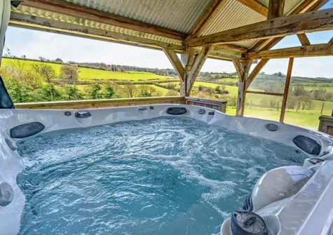 The shared hot tub at The Lodge at Brynbanc, Lampeter Velfrey