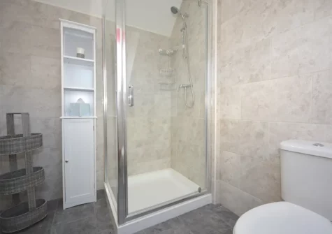 The ensuite shower room at The Loft At Minnis, Cresselly