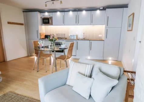 The living area at The Mushroom House, Tenby