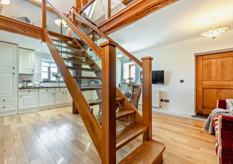 The stairs to the first floor at The Shippon At Brynbanc, Lampeter Velfrey