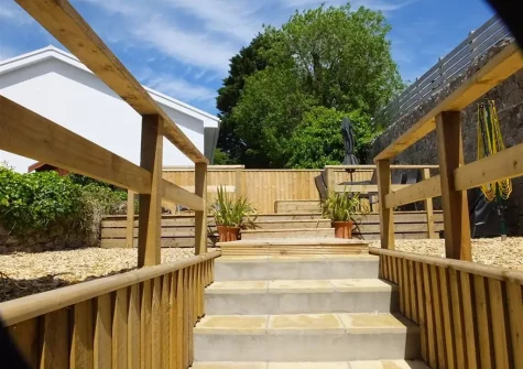 The terraced garden & decked patio at Ty Carreg, Tenby