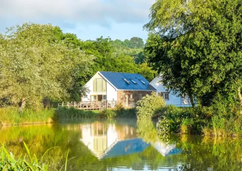 The view towards Water Bank from across the fishing lake